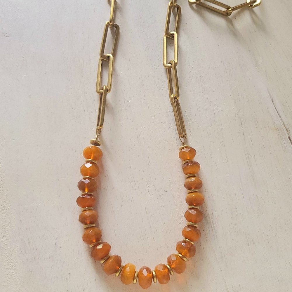 Energizing Carnelian and Brass Gemstone Necklace, 25" Long